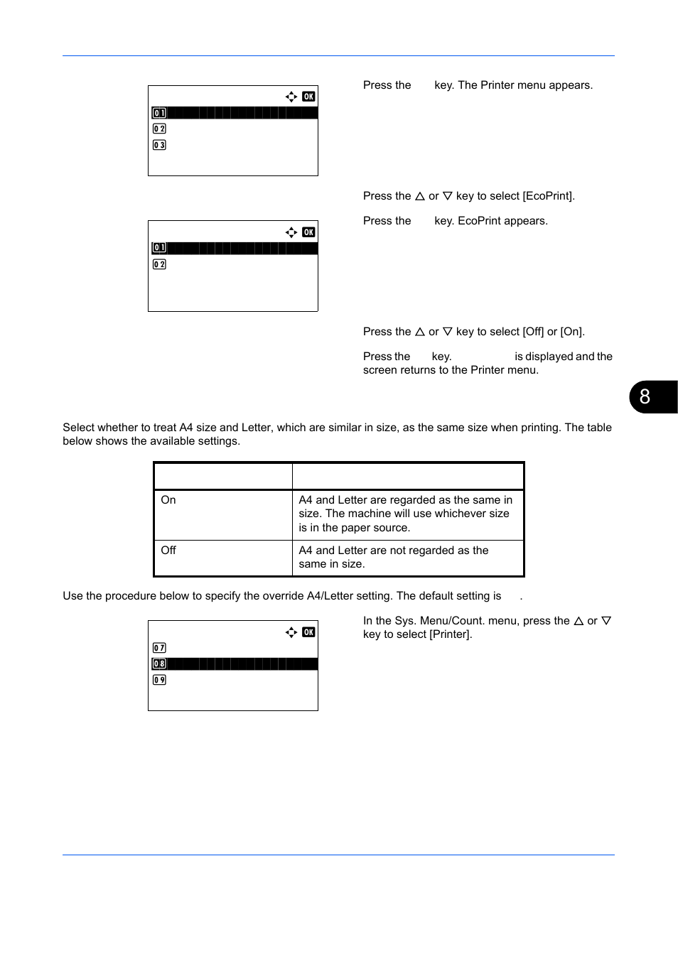 Override a4/ltr, Override a4/ltr …8-83 | TA Triumph-Adler DCC 6526L User Manual | Page 328 / 526