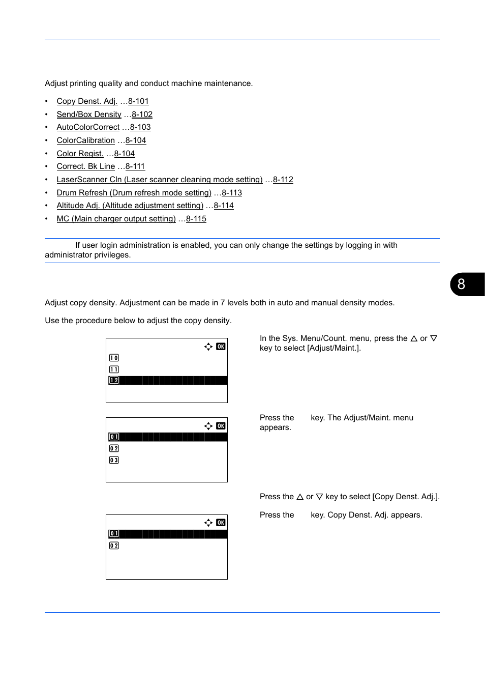 Adjustment/maintenance, Copy denst. adj, Adjustment/maintenance -101 | TA Triumph-Adler DCC 6526L User Manual | Page 346 / 526