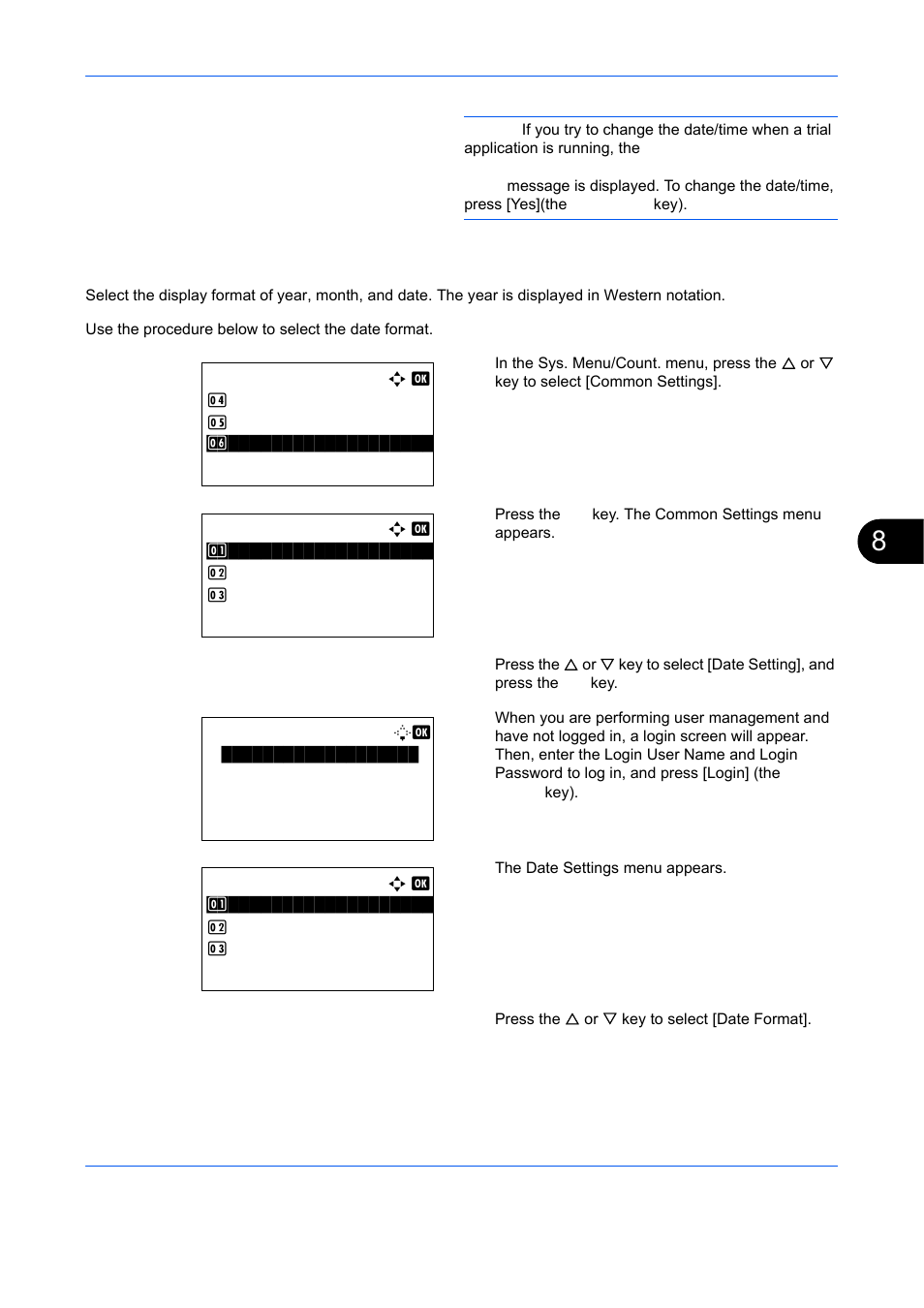 Date format, Date format …8-119 | TA Triumph-Adler DCC 6526L User Manual | Page 364 / 526