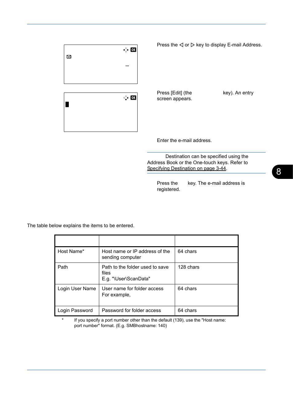 Entering folder (smb/ftp) address | TA Triumph-Adler DCC 6526L User Manual | Page 380 / 526