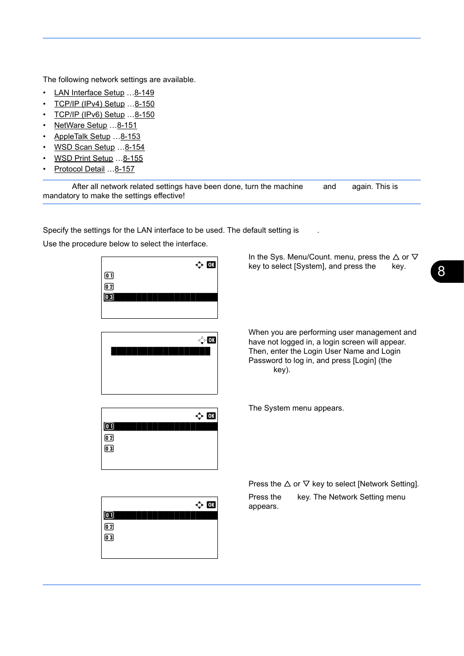 Network setup, Lan interface setup, Network setup -149 | Network | TA Triumph-Adler DCC 6526L User Manual | Page 394 / 526