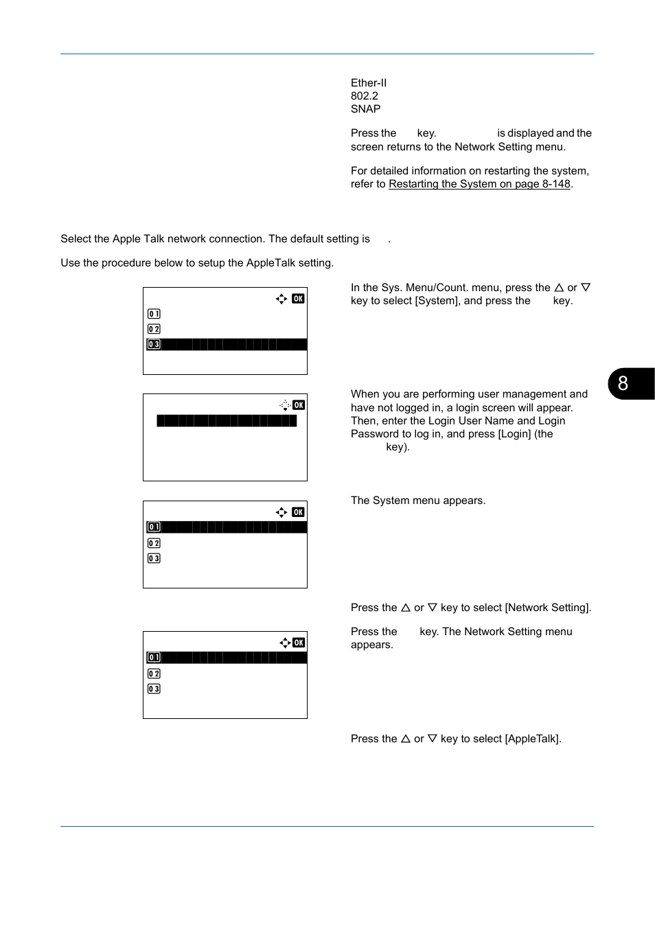 Appletalk setup, Appletalk setup …8-153 | TA Triumph-Adler DCC 6526L User Manual | Page 398 / 526