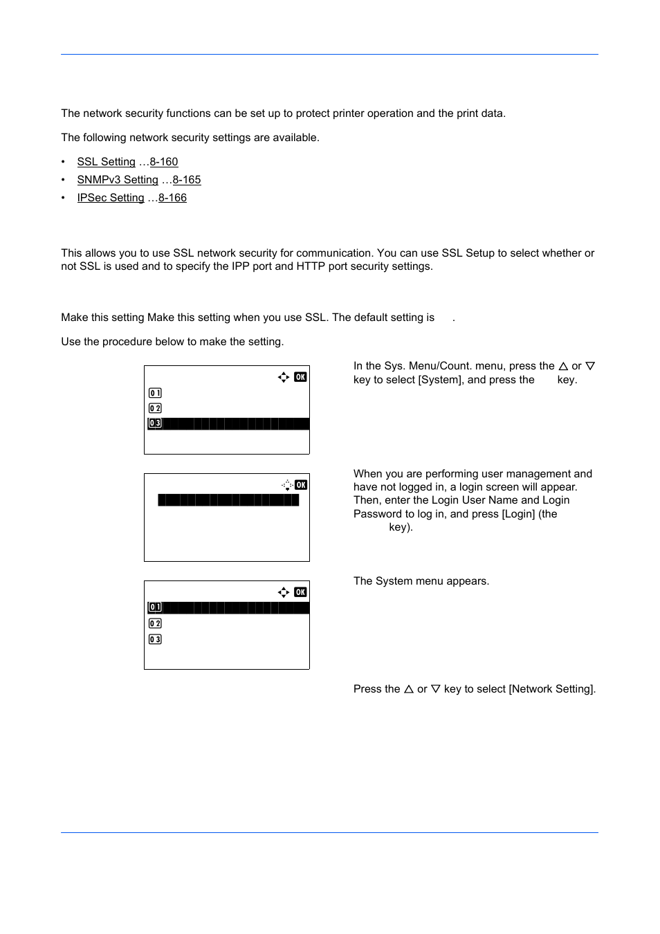 Network security, Ssl setting, Network security -160 | TA Triumph-Adler DCC 6526L User Manual | Page 405 / 526