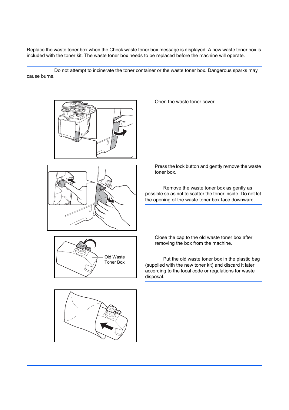 Replacing the waste toner box, Replacing the waste toner box -6 | TA Triumph-Adler DCC 6526L User Manual | Page 425 / 526