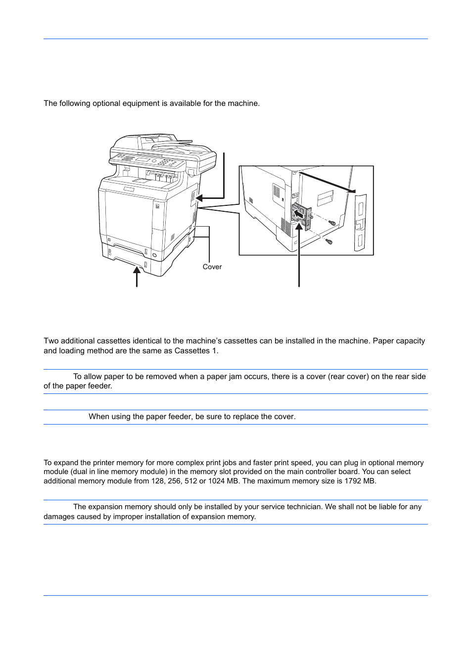 Optional equipment, Overview of optional equipment, Paper feeder | Expansion memory | TA Triumph-Adler DCC 6526L User Manual | Page 485 / 526