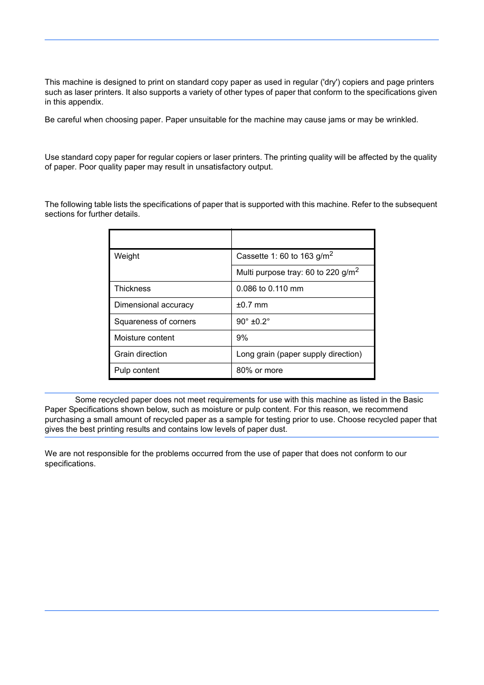 Basic paper specifications | TA Triumph-Adler DCC 6526L User Manual | Page 497 / 526