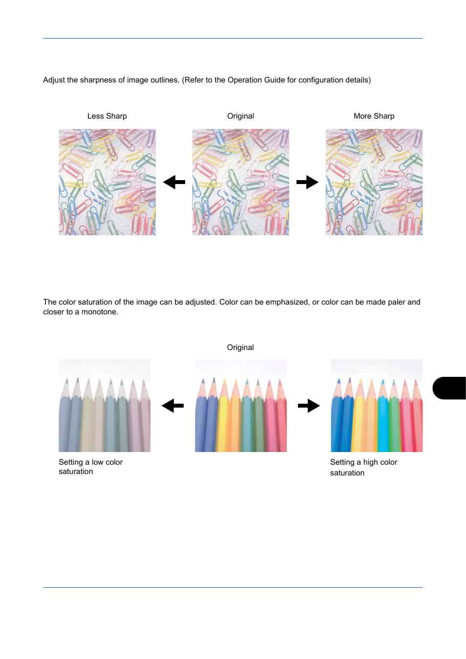 Sharpness adjustment, Color saturation adjustment | TA Triumph-Adler DCC 6526L User Manual | Page 506 / 526