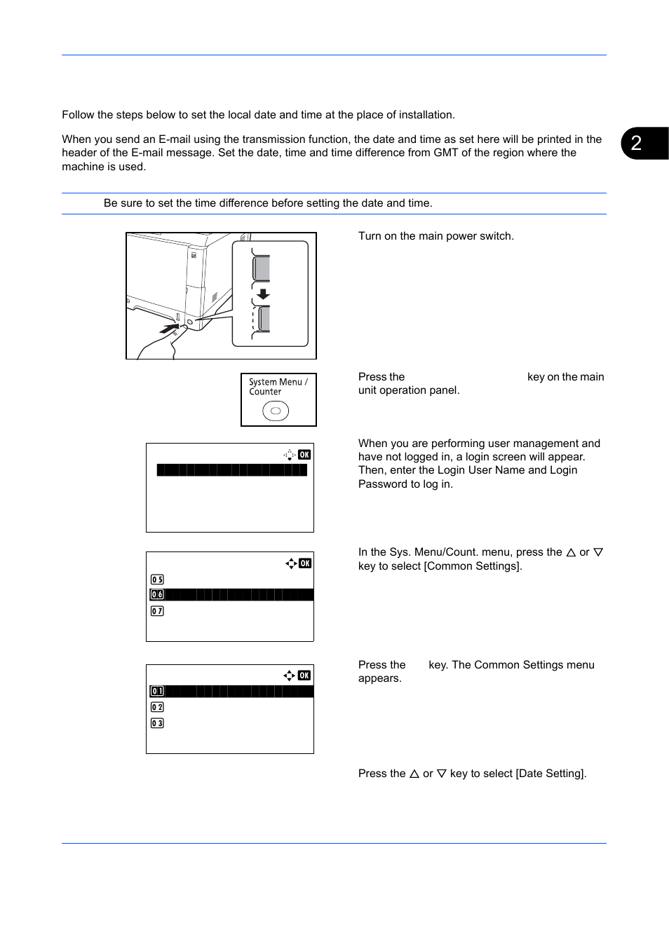 Setting date and time, Setting date and time -11 | TA Triumph-Adler DCC 6526L User Manual | Page 56 / 526