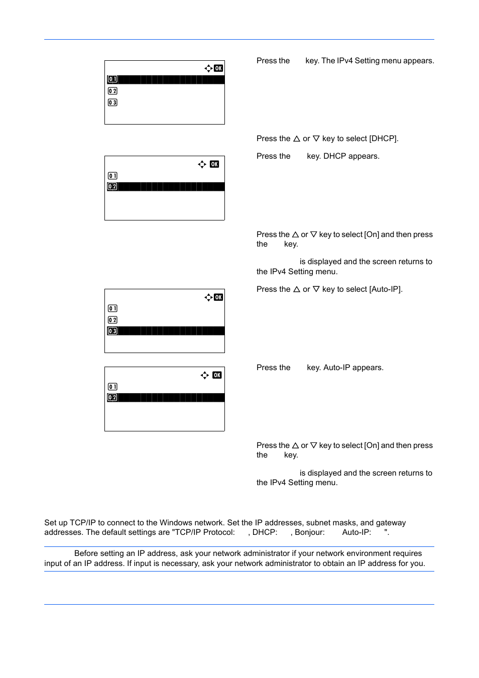 Tcp/ip (ipv4) setup (by entering ip addresses) | TA Triumph-Adler DCC 6526L User Manual | Page 61 / 526