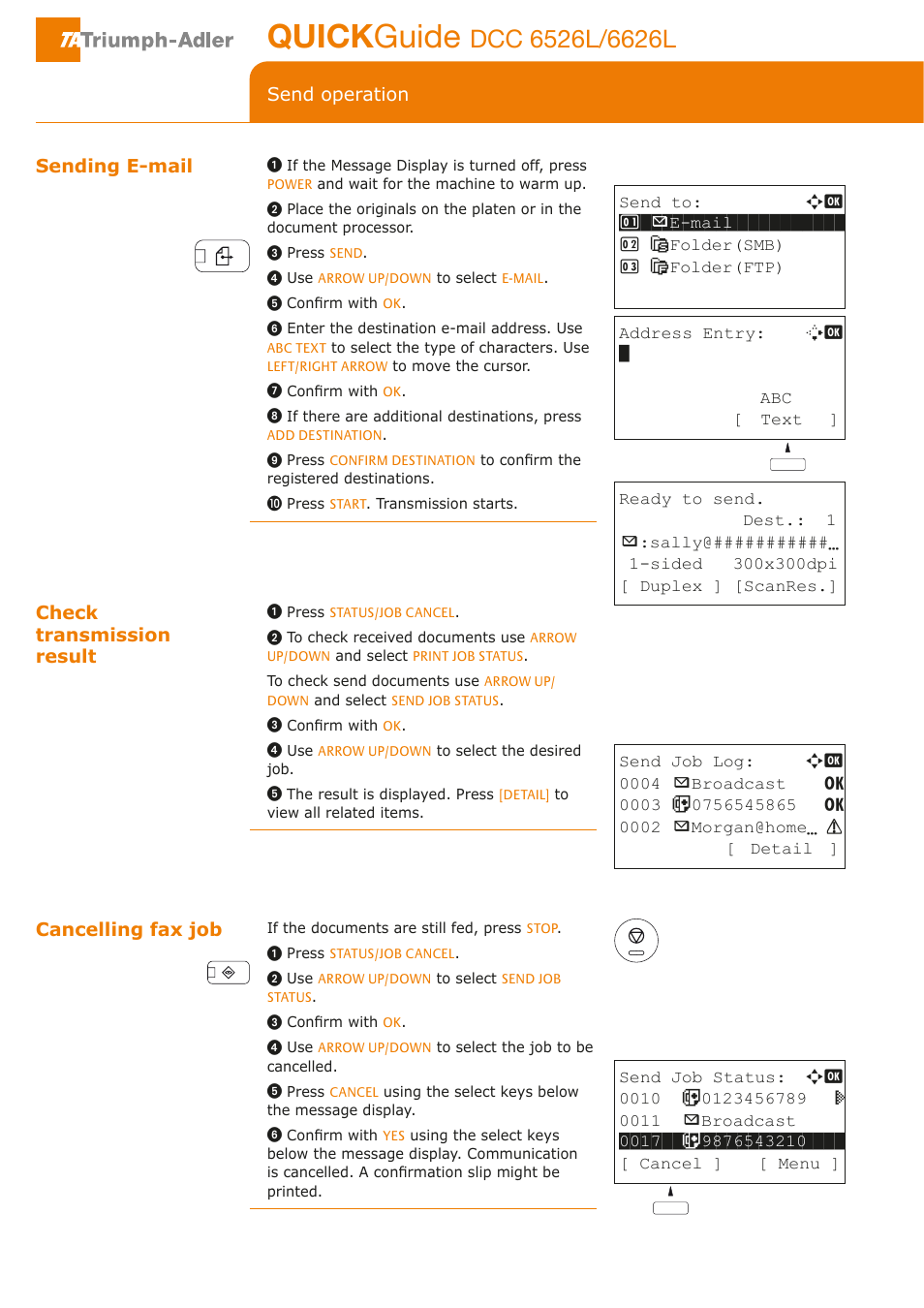 Quick guide, Send operation | TA Triumph-Adler DCC 6526L User Manual | Page 3 / 4