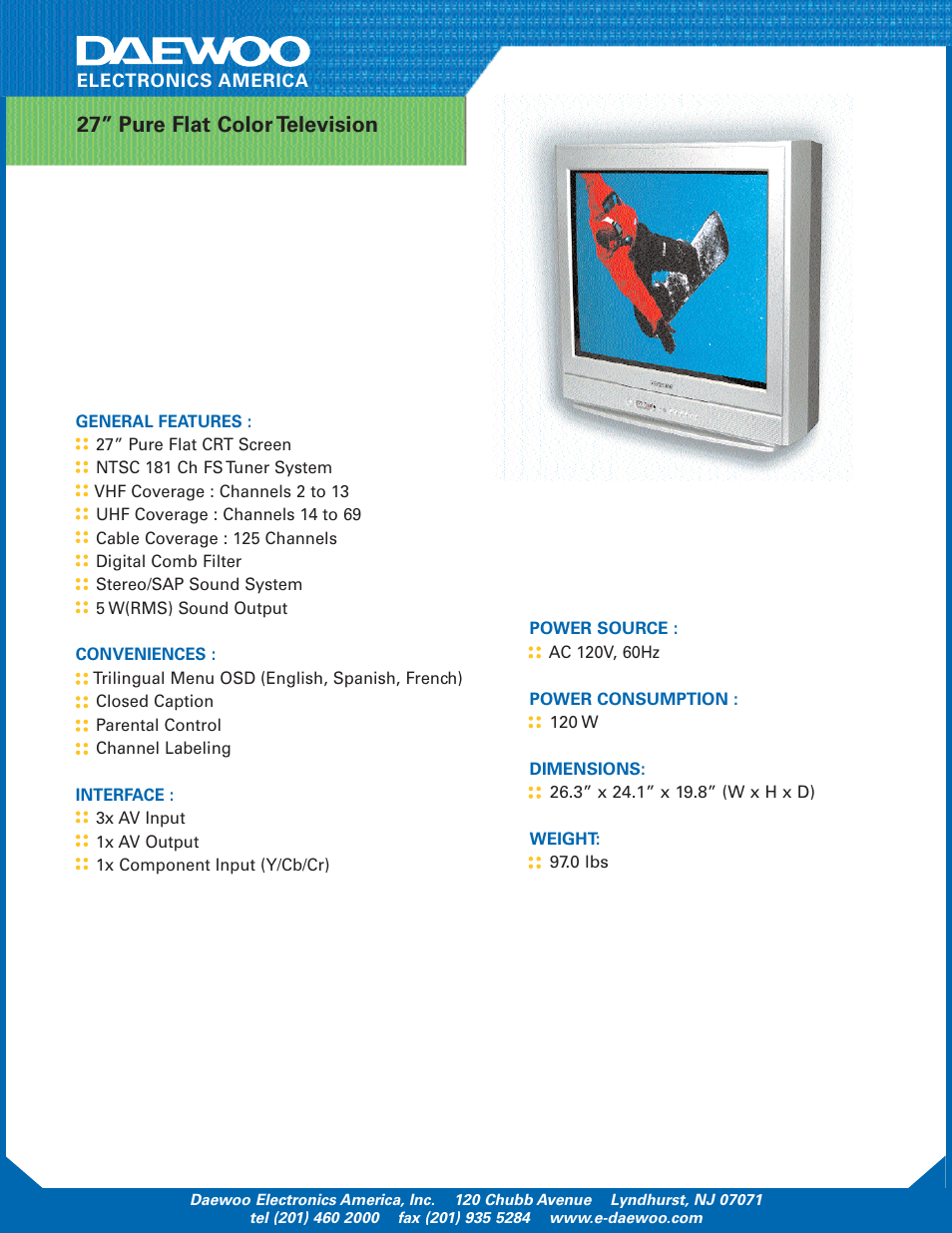 27” pure flat color television | Daewoo DTQ 27U4SC User Manual | Page 2 / 2