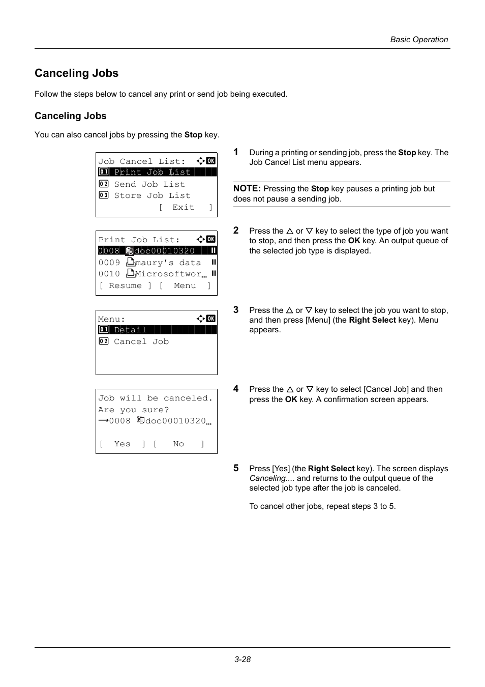 Canceling jobs, Canceling jobs -28 | TA Triumph-Adler P-3020 MFP User Manual | Page 124 / 481