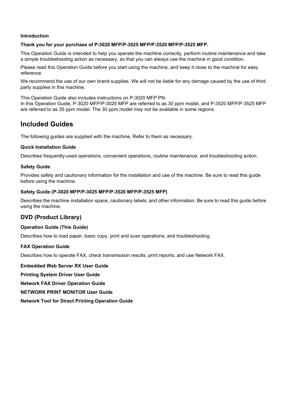 Included guides, Dvd (product library) | TA Triumph-Adler P-3020 MFP User Manual | Page 2 / 481