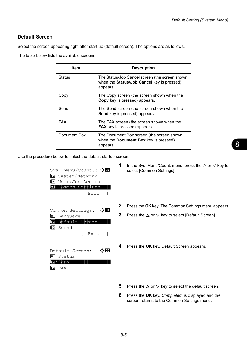 Default screen | TA Triumph-Adler P-3020 MFP User Manual | Page 211 / 481