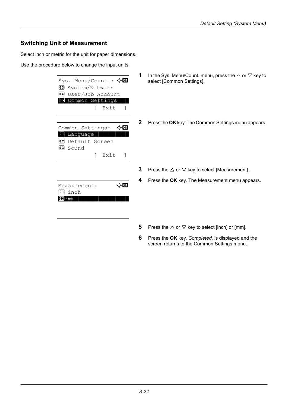 Switching unit of measurement, Switching unit of measurement …8-24 | TA Triumph-Adler P-3020 MFP User Manual | Page 230 / 481