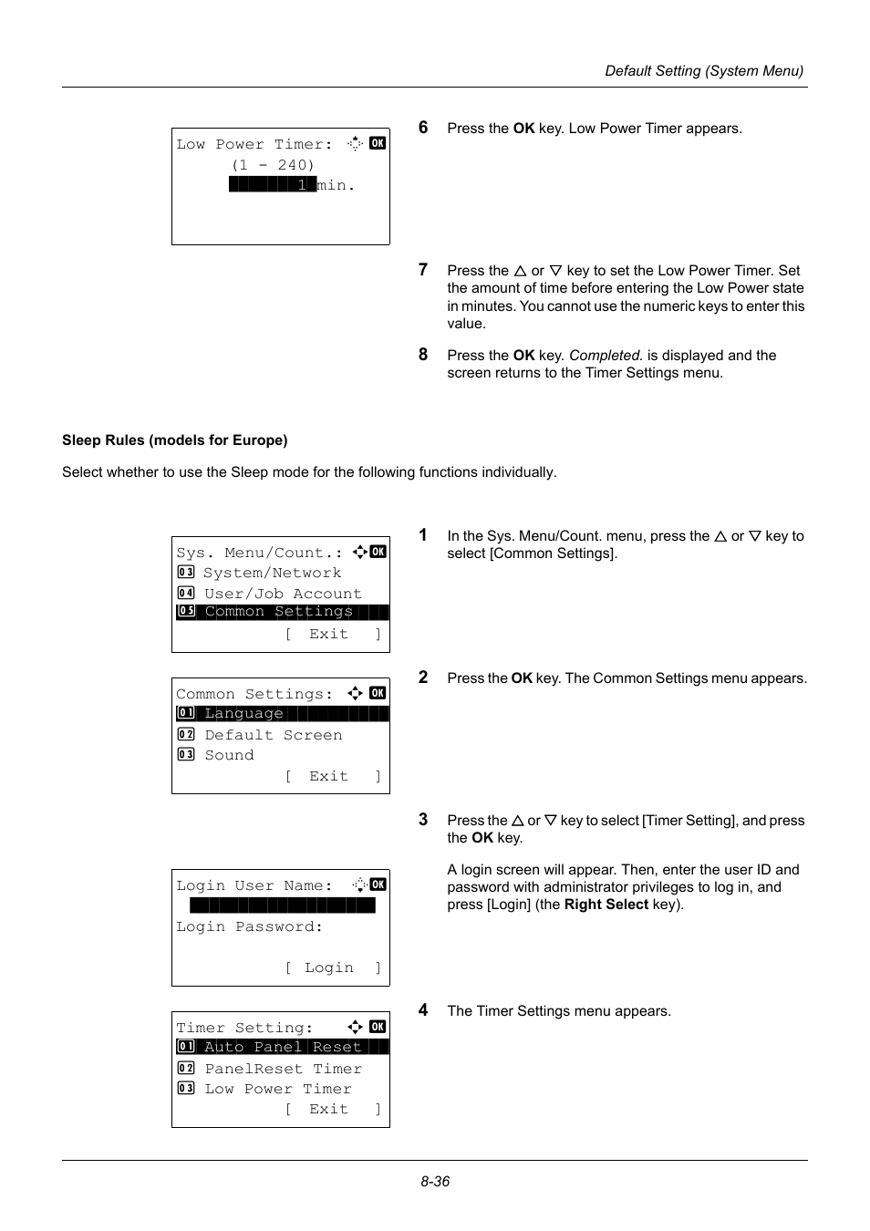 Sleep rules (models for europe) …8-36 | TA Triumph-Adler P-3020 MFP User Manual | Page 242 / 481