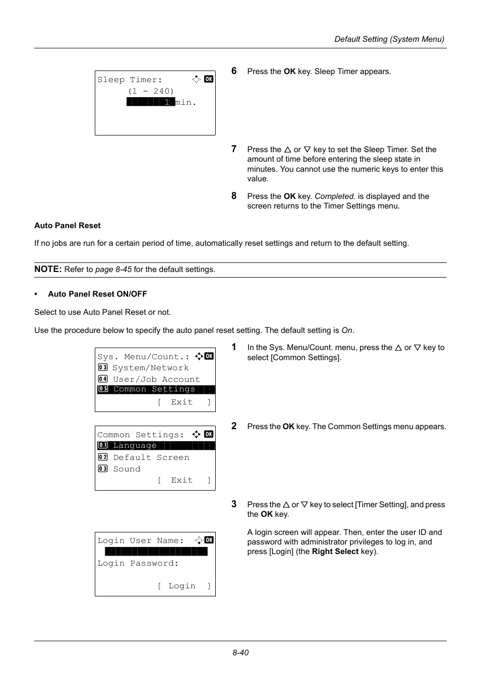 Auto panel reset …8-40 | TA Triumph-Adler P-3020 MFP User Manual | Page 246 / 481
