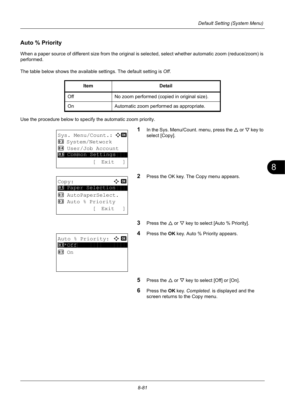 Auto % priority | TA Triumph-Adler P-3020 MFP User Manual | Page 287 / 481