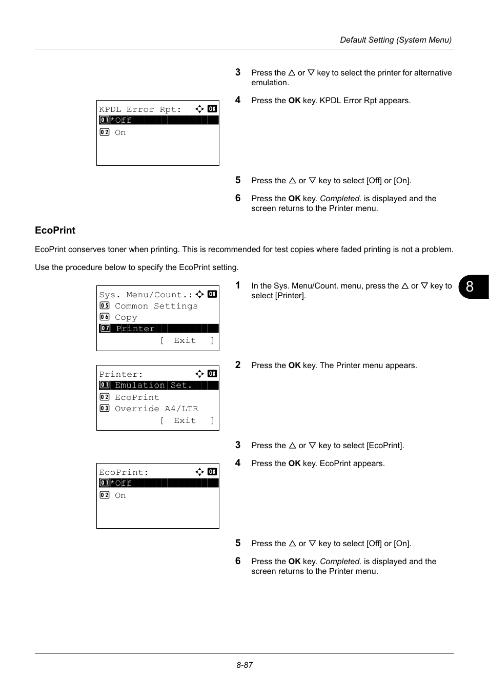 Ecoprint, Ecoprint …8-87 | TA Triumph-Adler P-3020 MFP User Manual | Page 293 / 481