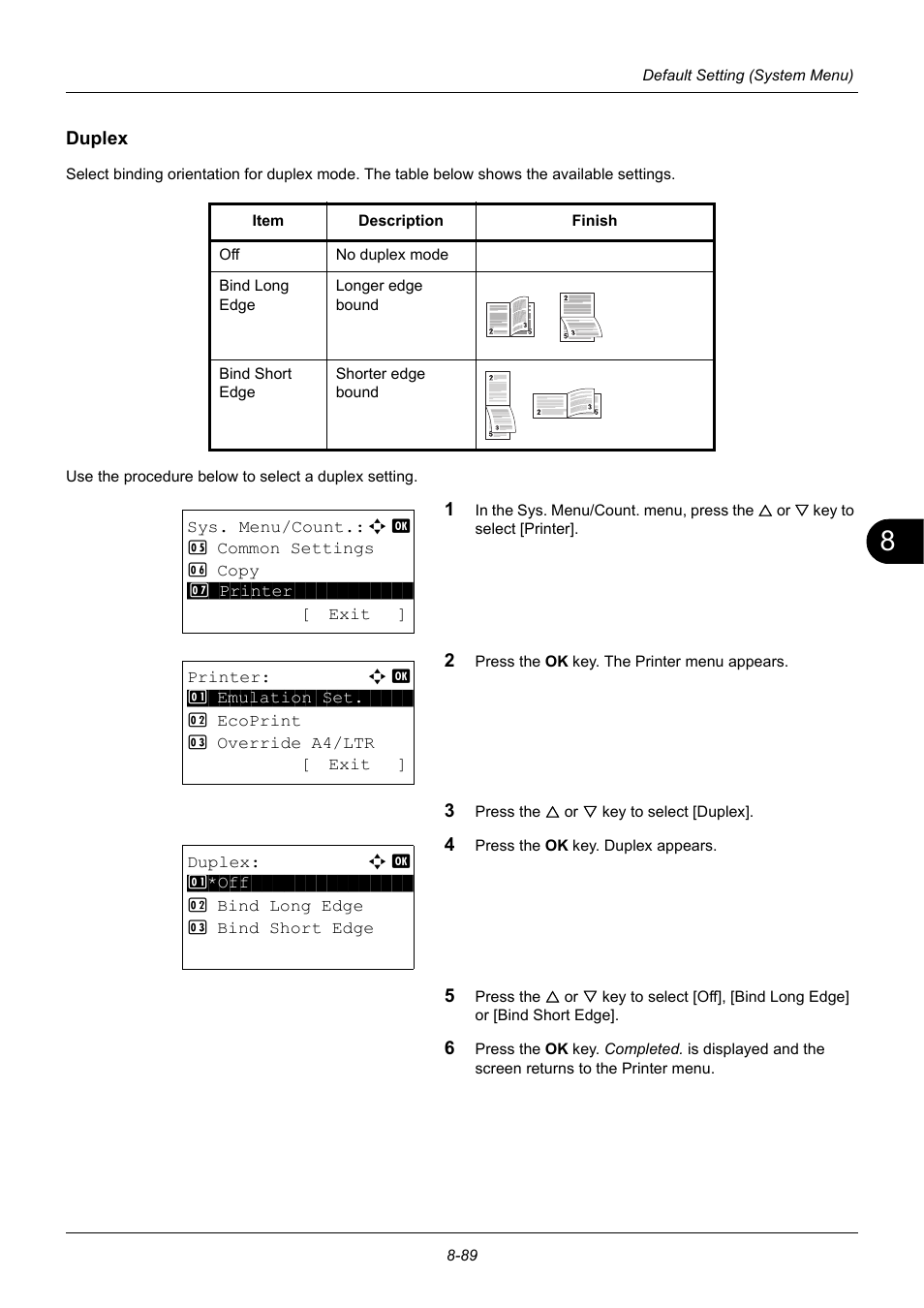 Duplex, Duplex …8-89 | TA Triumph-Adler P-3020 MFP User Manual | Page 295 / 481