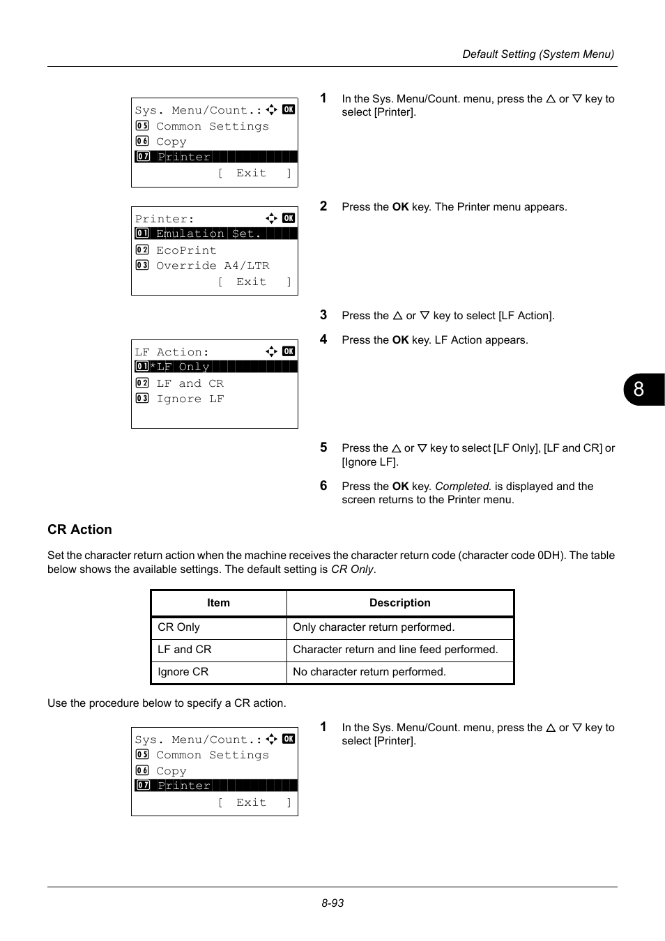 Cr action, Cr action …8-93 | TA Triumph-Adler P-3020 MFP User Manual | Page 299 / 481