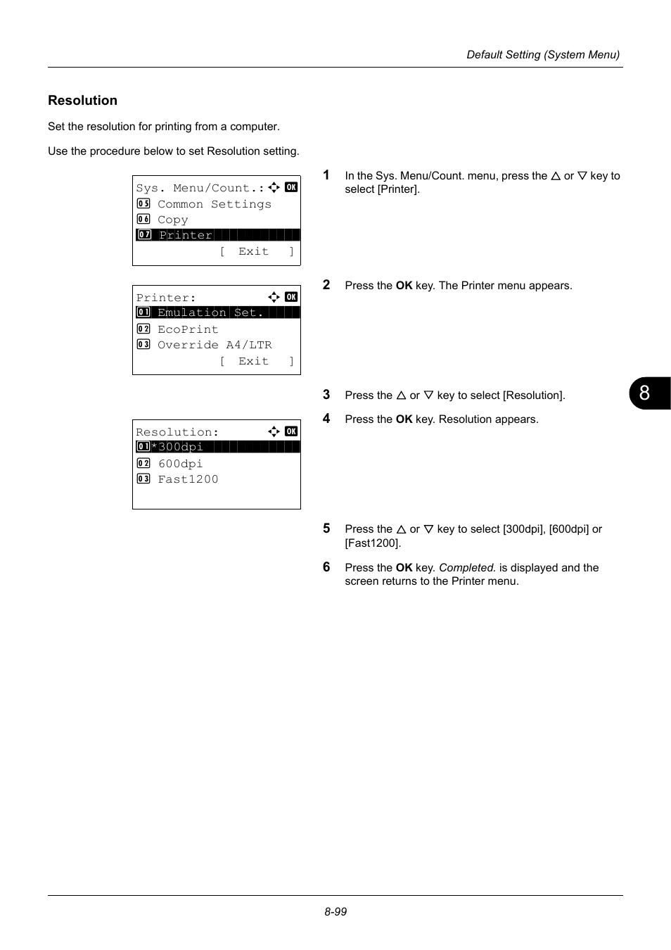 Resolution, Resolution…8-99 | TA Triumph-Adler P-3020 MFP User Manual | Page 305 / 481
