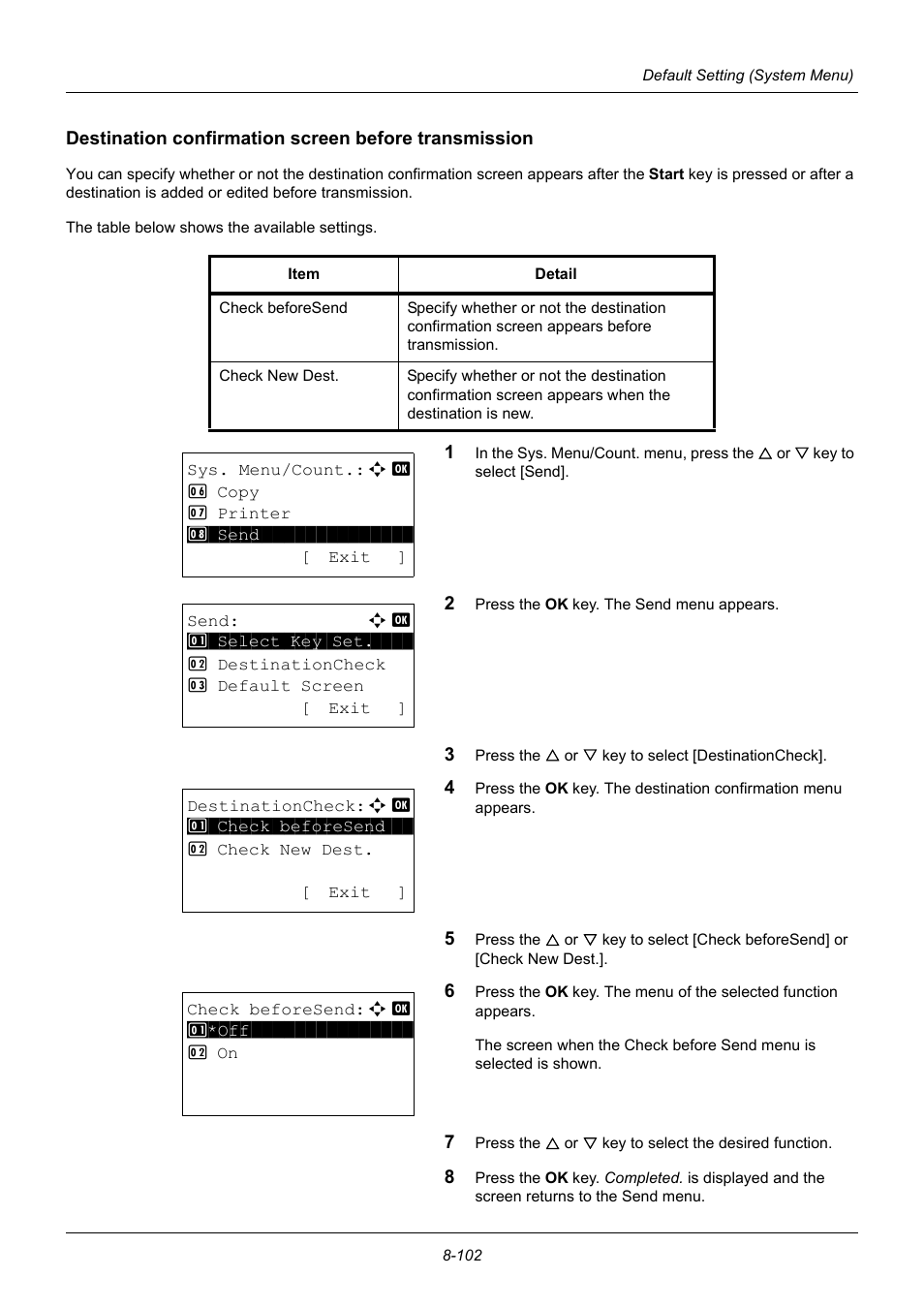 Tion check …8-102 | TA Triumph-Adler P-3020 MFP User Manual | Page 308 / 481