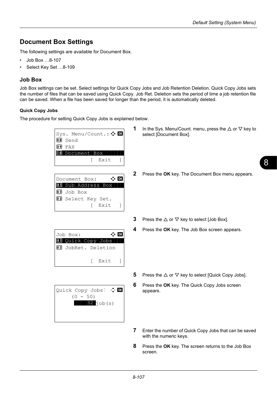 Document box settings, Job box, Document box settings -107 | TA Triumph-Adler P-3020 MFP User Manual | Page 313 / 481
