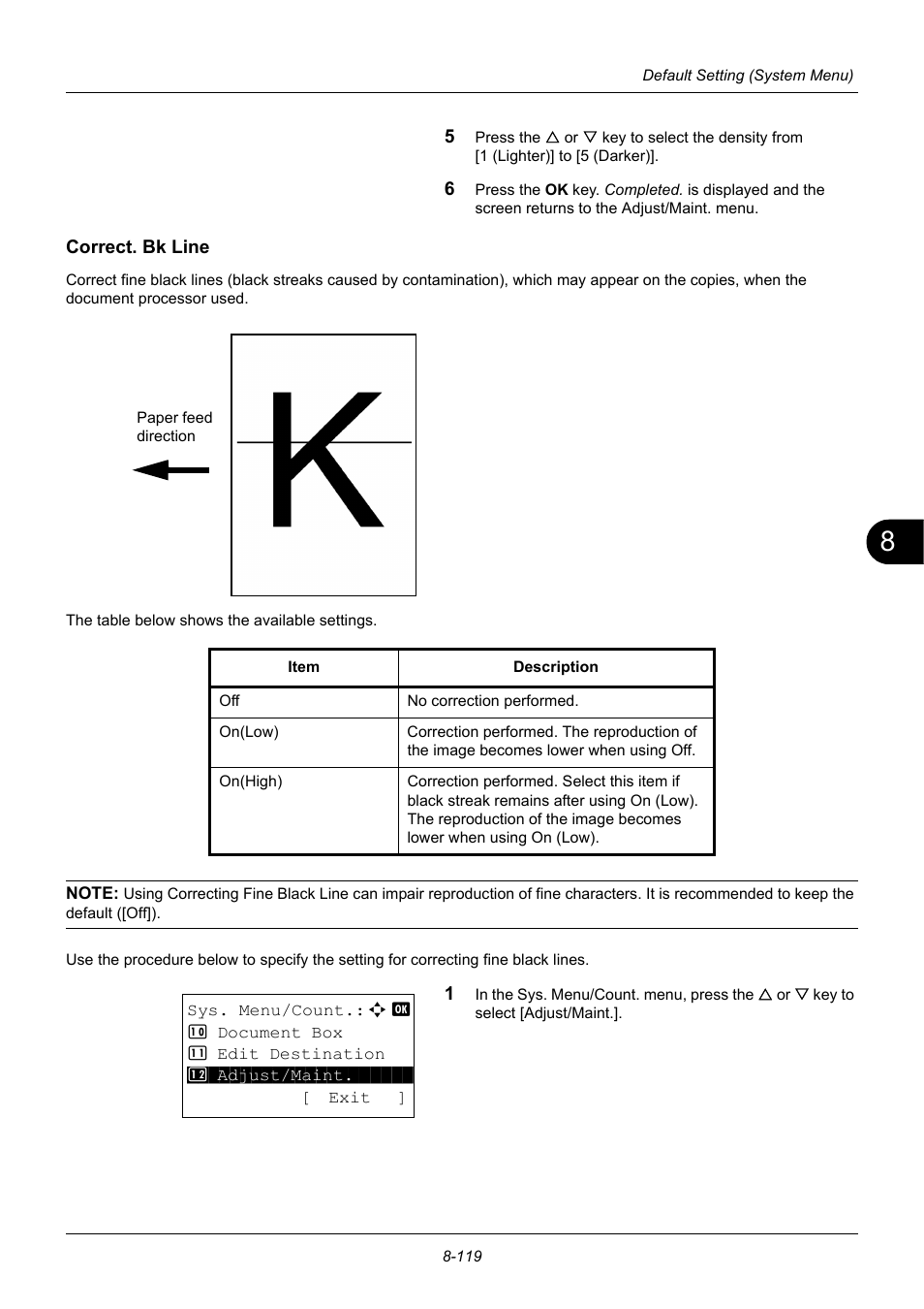 Correct. bk line, Correct. bk line …8-119 | TA Triumph-Adler P-3020 MFP User Manual | Page 325 / 481