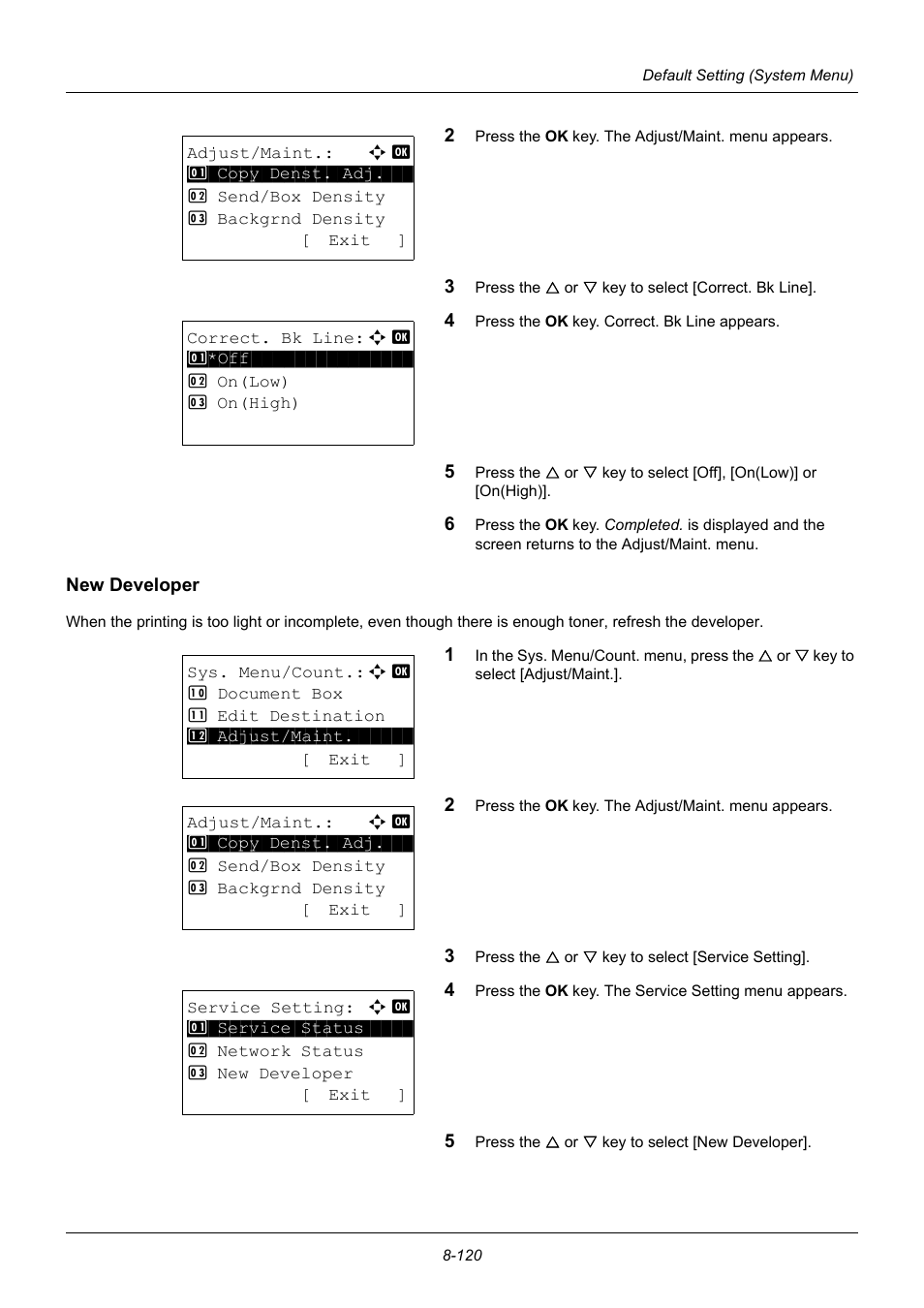 New developer, New developer -120 | TA Triumph-Adler P-3020 MFP User Manual | Page 326 / 481