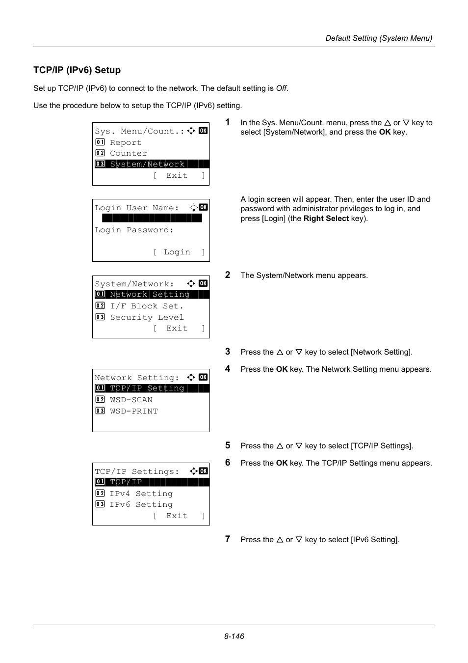 Tcp/ip (ipv6) setup, Tcp/ip (ipv6) setup …8-146 | TA Triumph-Adler P-3020 MFP User Manual | Page 352 / 481