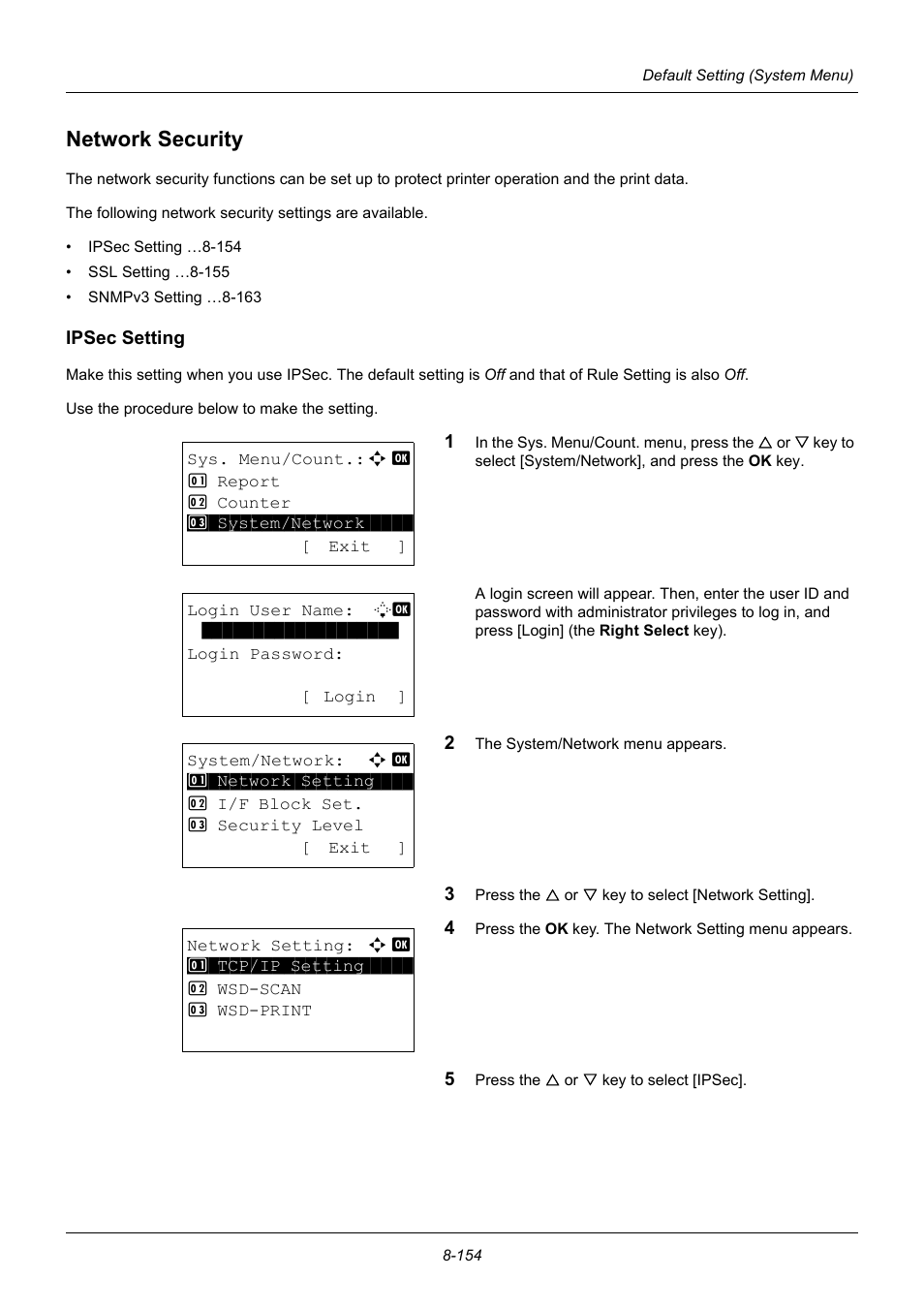 Network security, Ipsec setting, Network security -154 | TA Triumph-Adler P-3020 MFP User Manual | Page 360 / 481