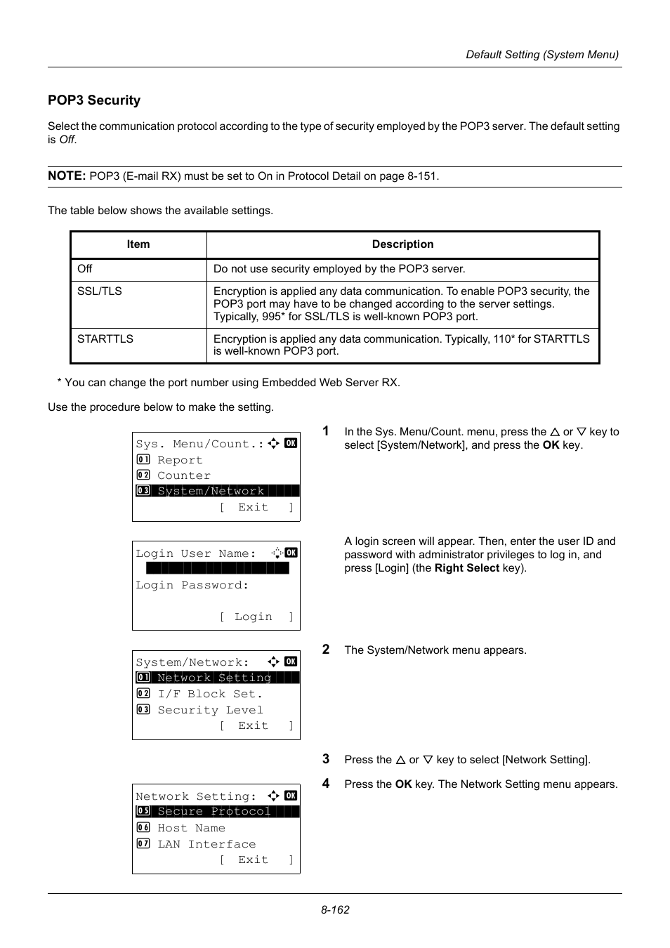 Pop3 security | TA Triumph-Adler P-3020 MFP User Manual | Page 368 / 481