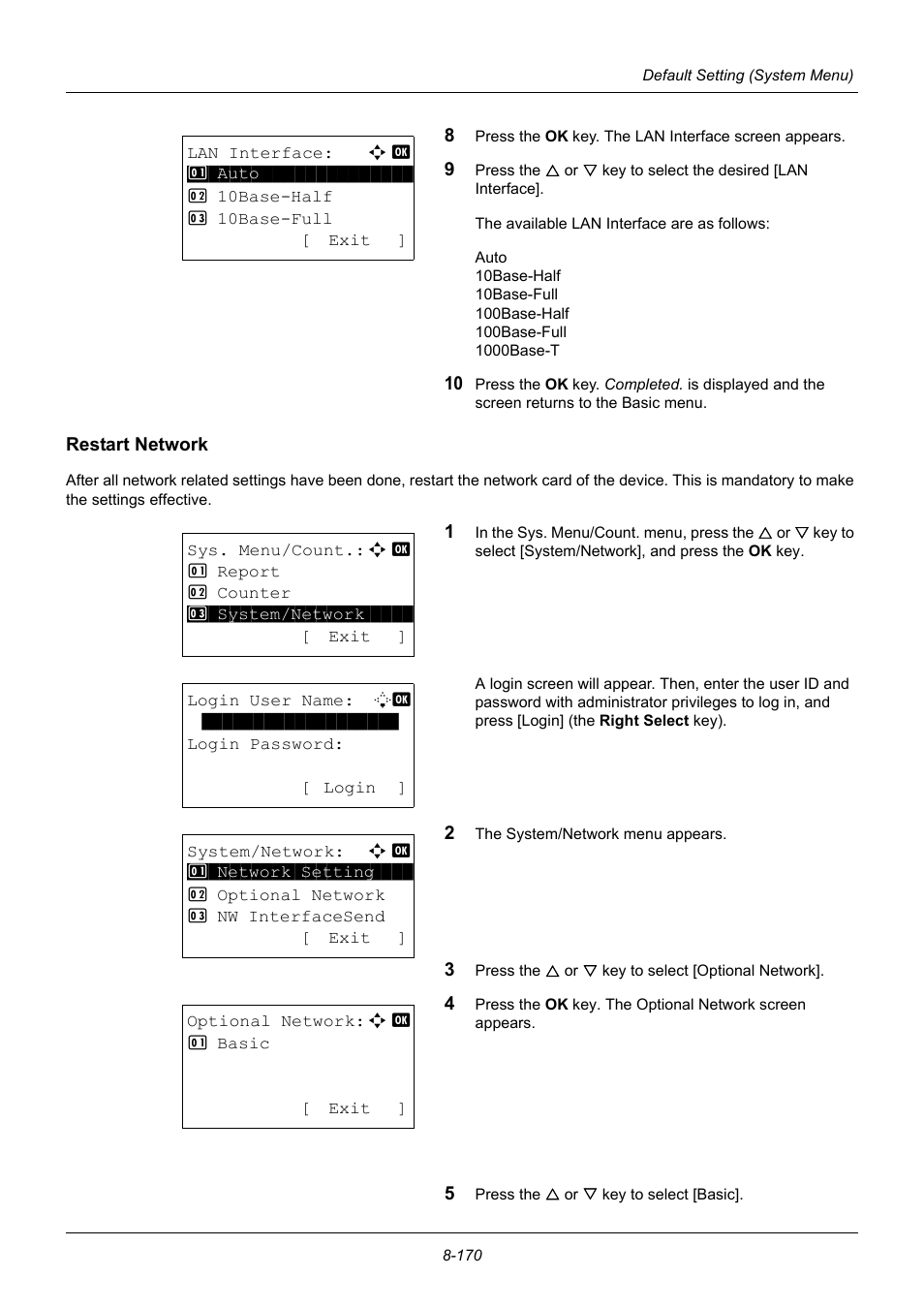 Restart network | TA Triumph-Adler P-3020 MFP User Manual | Page 376 / 481