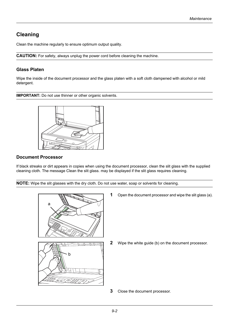 Cleaning, Glass platen, Document processor | Cleaning -2 | TA Triumph-Adler P-3020 MFP User Manual | Page 386 / 481