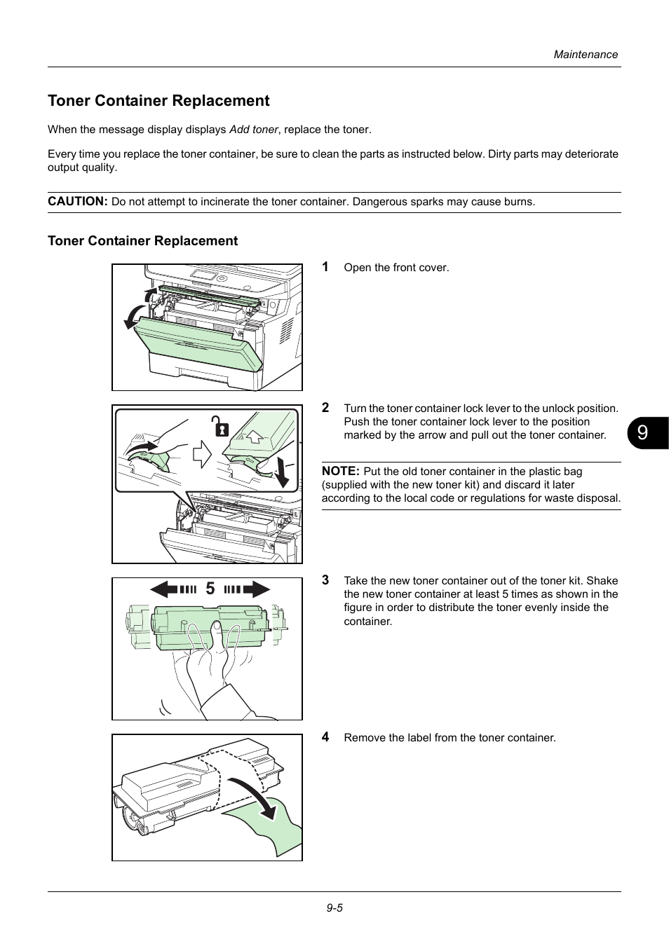 Toner container replacement, Toner container replacement -5 | TA Triumph-Adler P-3020 MFP User Manual | Page 389 / 481