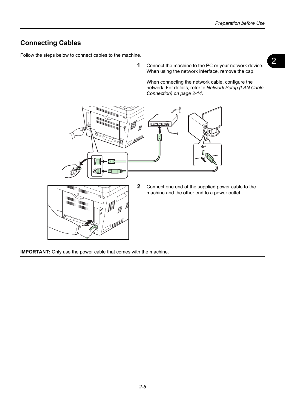 Connecting cables, Connecting cables -5 | TA Triumph-Adler P-3020 MFP User Manual | Page 39 / 481