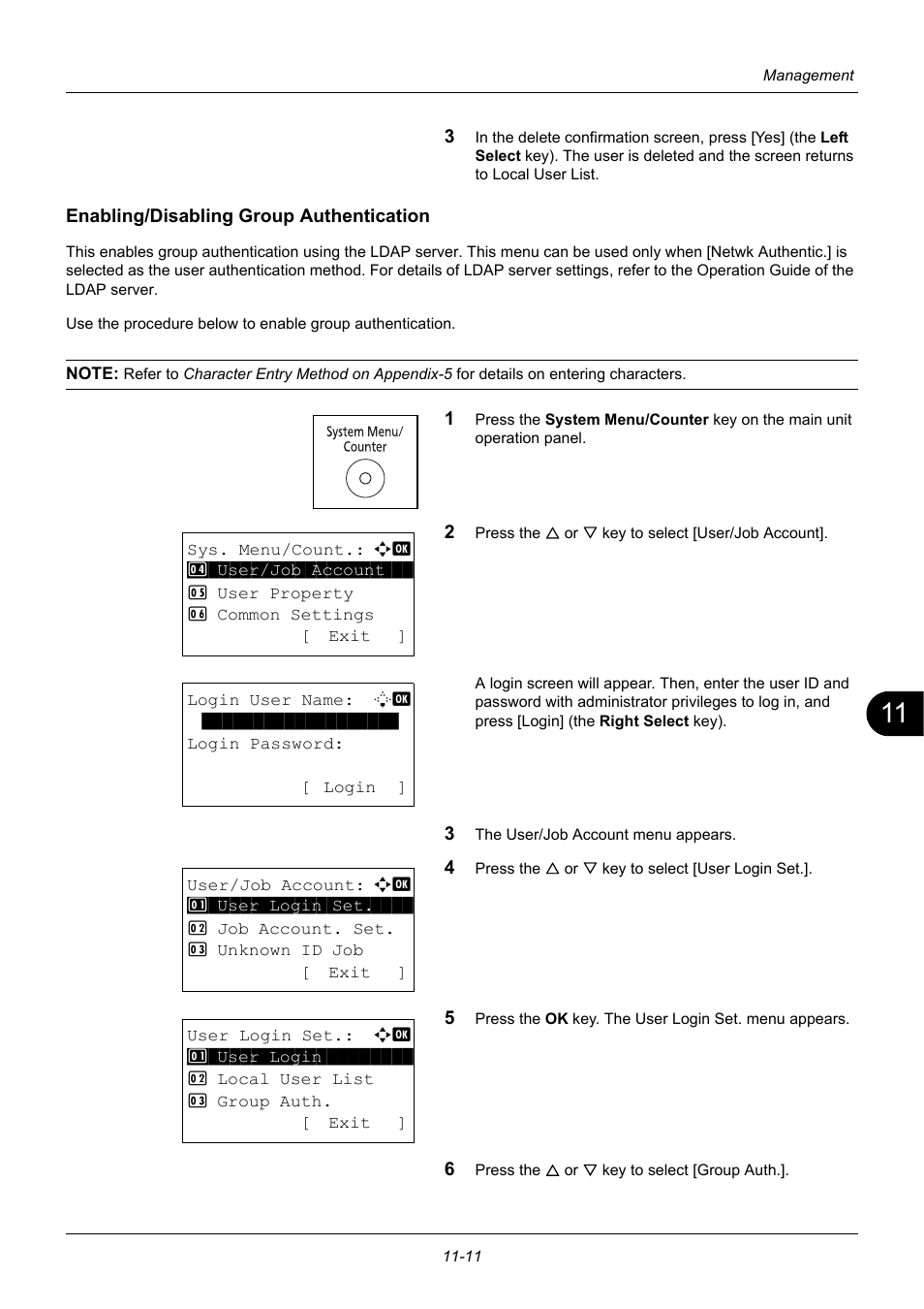 Enabling/disabling group authentication | TA Triumph-Adler P-3020 MFP User Manual | Page 419 / 481