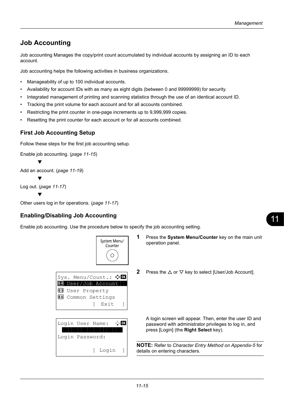 Job accounting, First job accounting setup, Enabling/disabling job accounting | Job accounting -15 | TA Triumph-Adler P-3020 MFP User Manual | Page 423 / 481