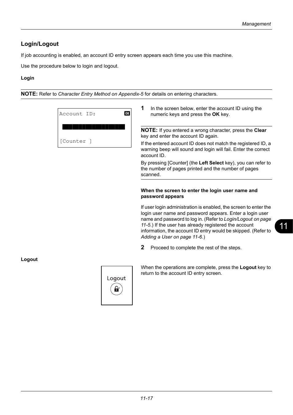 Login/logout | TA Triumph-Adler P-3020 MFP User Manual | Page 425 / 481