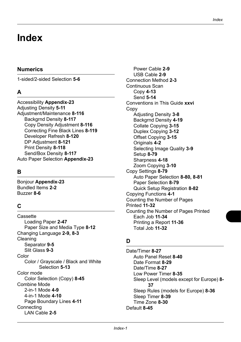 Index | TA Triumph-Adler P-3020 MFP User Manual | Page 473 / 481