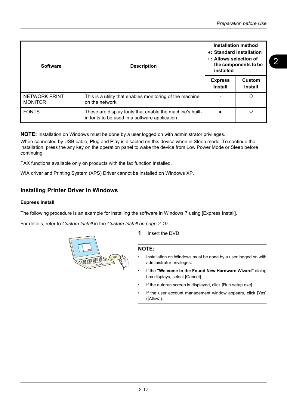 Installing printer driver in windows | TA Triumph-Adler P-3020 MFP User Manual | Page 51 / 481