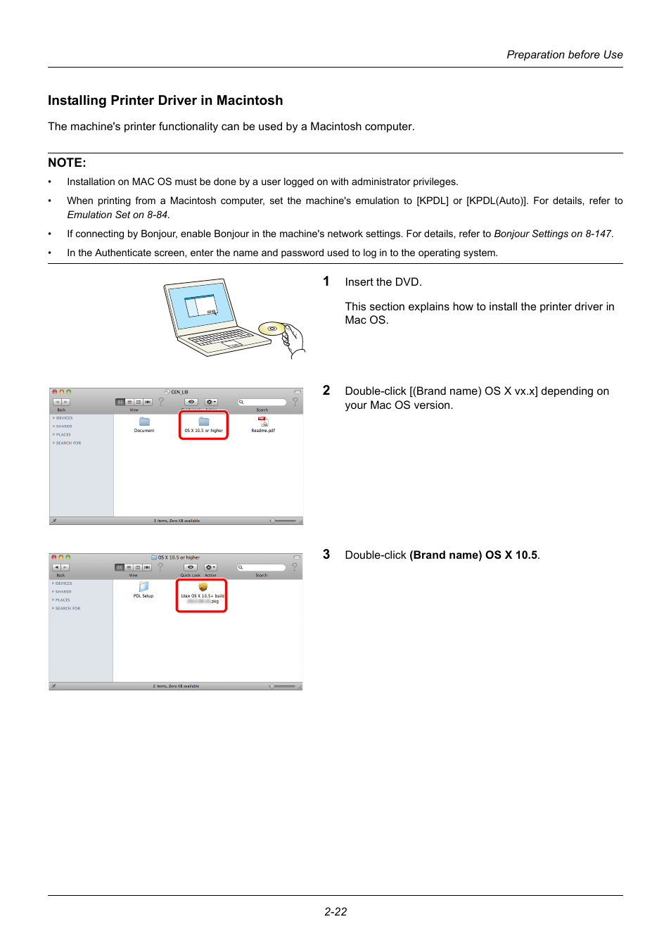 Installing printer driver in macintosh | TA Triumph-Adler P-3020 MFP User Manual | Page 56 / 481