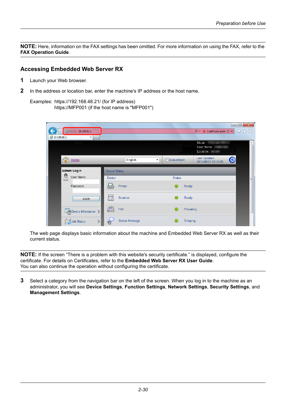 Accessing embedded web server rx | TA Triumph-Adler P-3020 MFP User Manual | Page 64 / 481