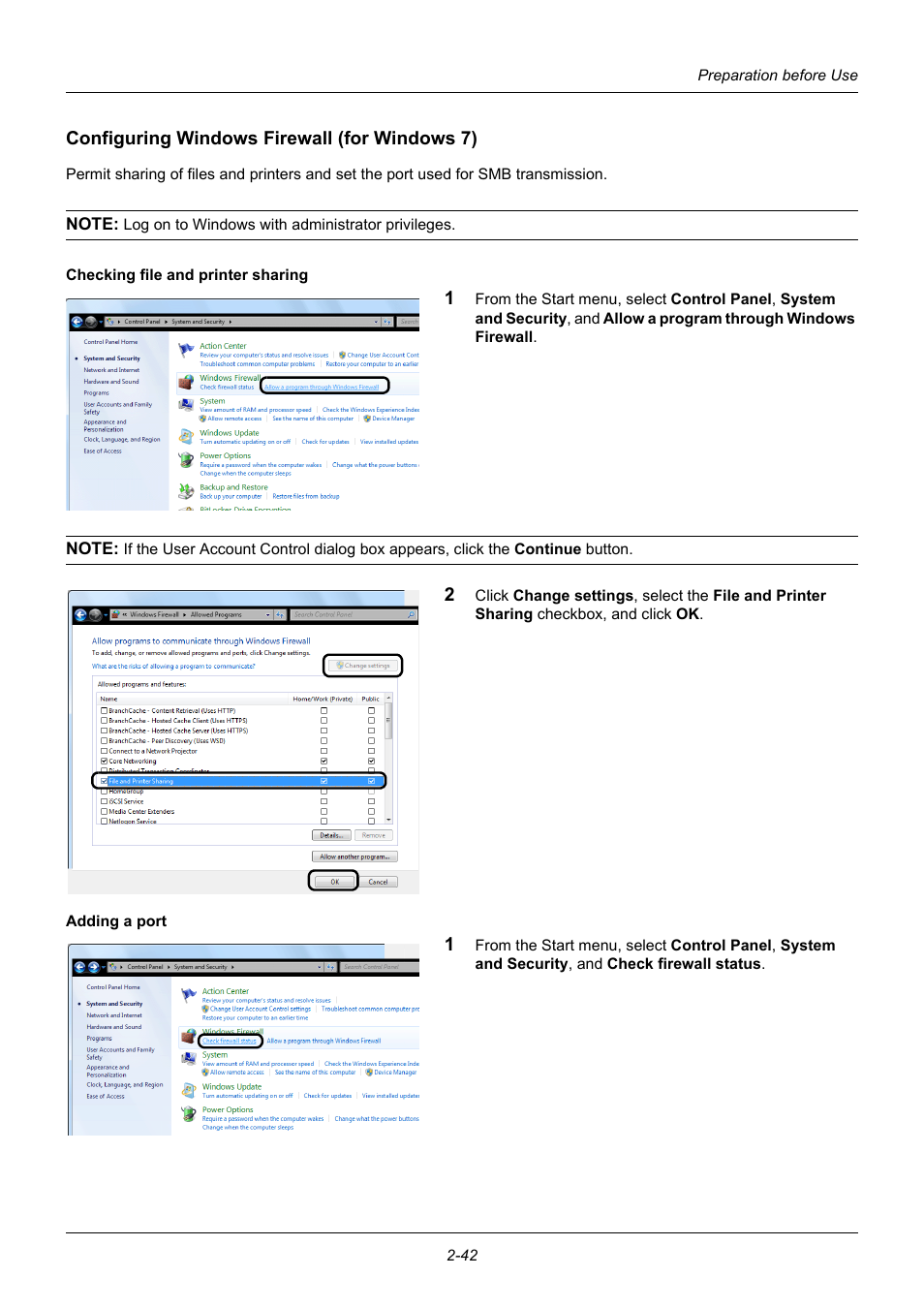Configuring windows firewall (for windows 7) | TA Triumph-Adler P-3020 MFP User Manual | Page 76 / 481