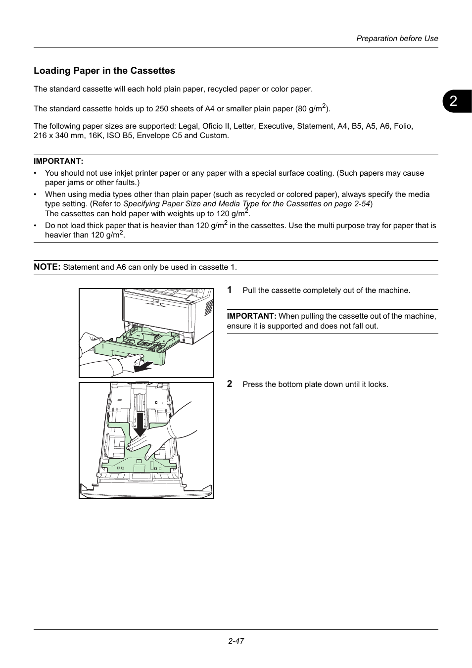 Loading paper in the cassettes | TA Triumph-Adler P-3020 MFP User Manual | Page 81 / 481