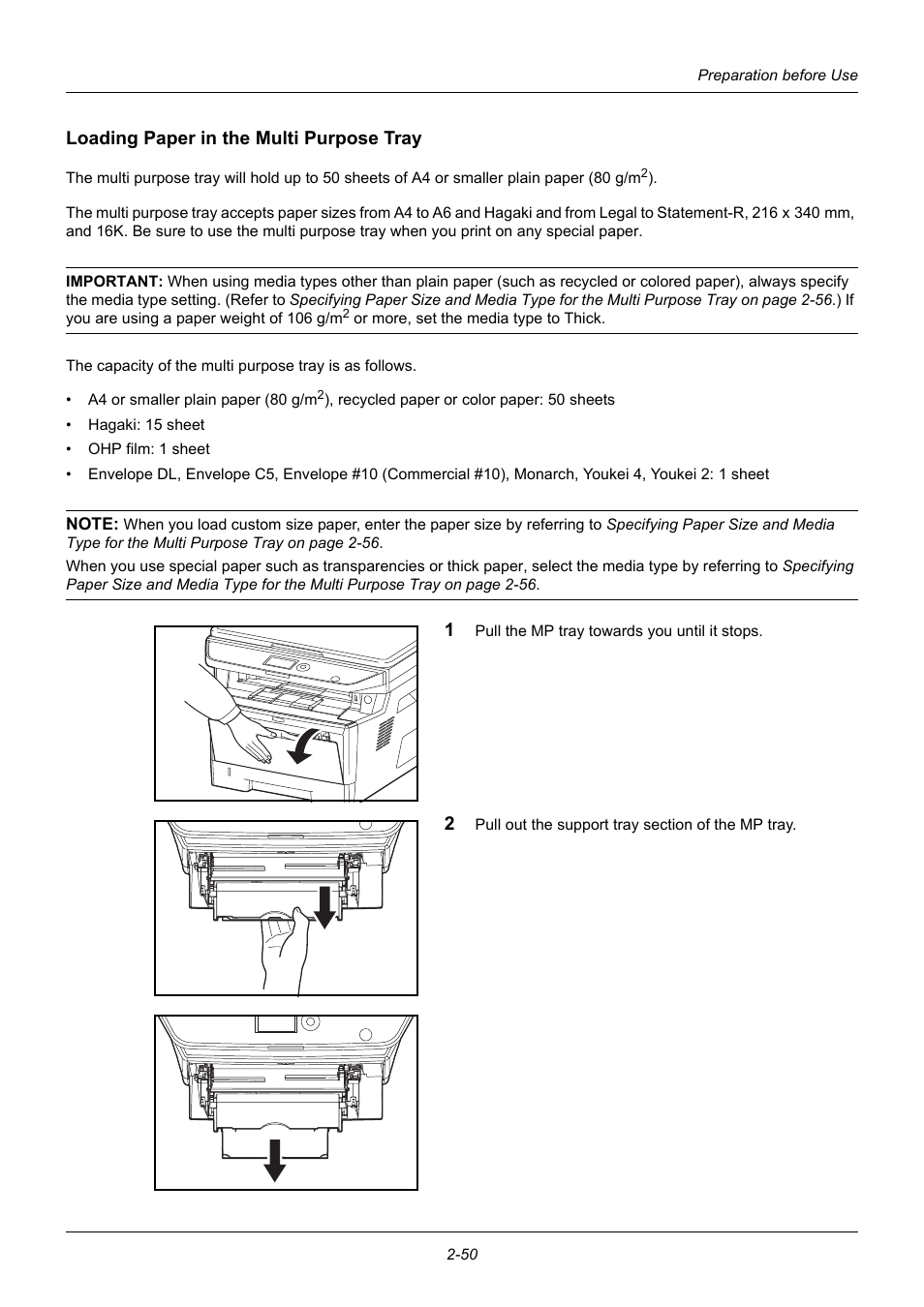 Loading paper in the multi purpose tray | TA Triumph-Adler P-3020 MFP User Manual | Page 84 / 481