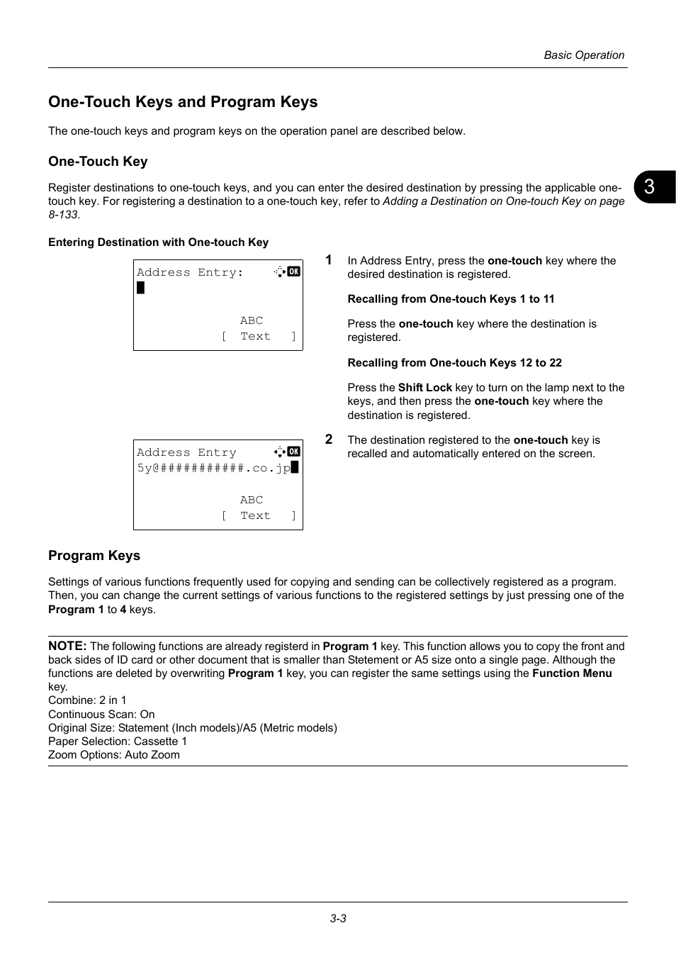 One-touch keys and program keys, One-touch key, Program keys | One-touch keys and program keys -3 | TA Triumph-Adler P-3020 MFP User Manual | Page 99 / 481
