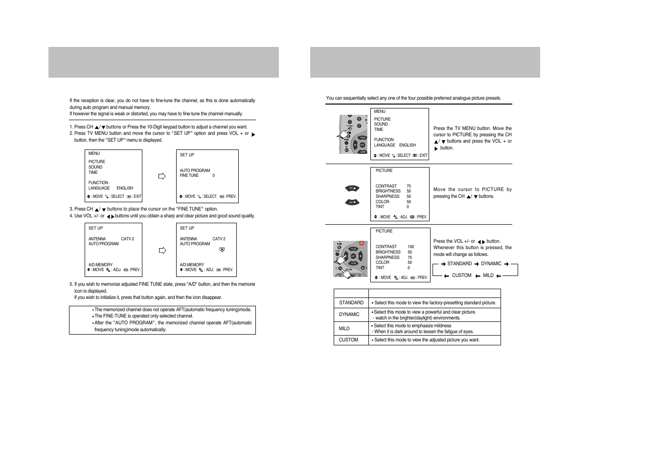 Picture adjustment 1 | Daewoo DDQ-9H1SC User Manual | Page 10 / 33