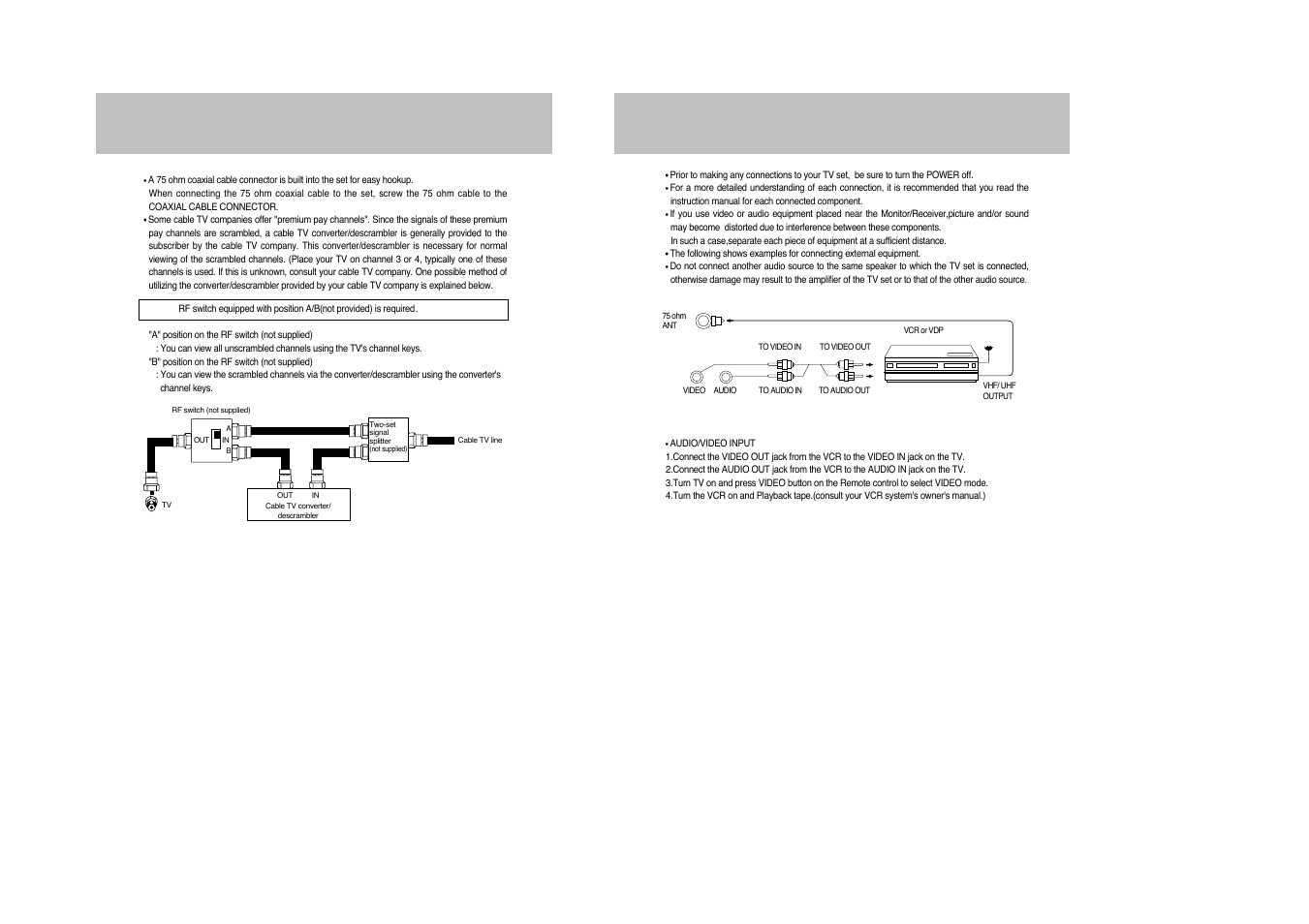 Video/audio connections, Cable tv(catv) connection | Daewoo DDQ-9H1SC User Manual | Page 5 / 33